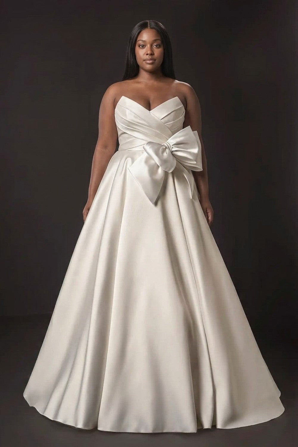 plus size white satin dress Plus-Size Sweetheart Strapless Ball Gown With Bow dark navyRed Project Cece | Maternity a graduation ceremony Color:Custom Size（leavIng a note）