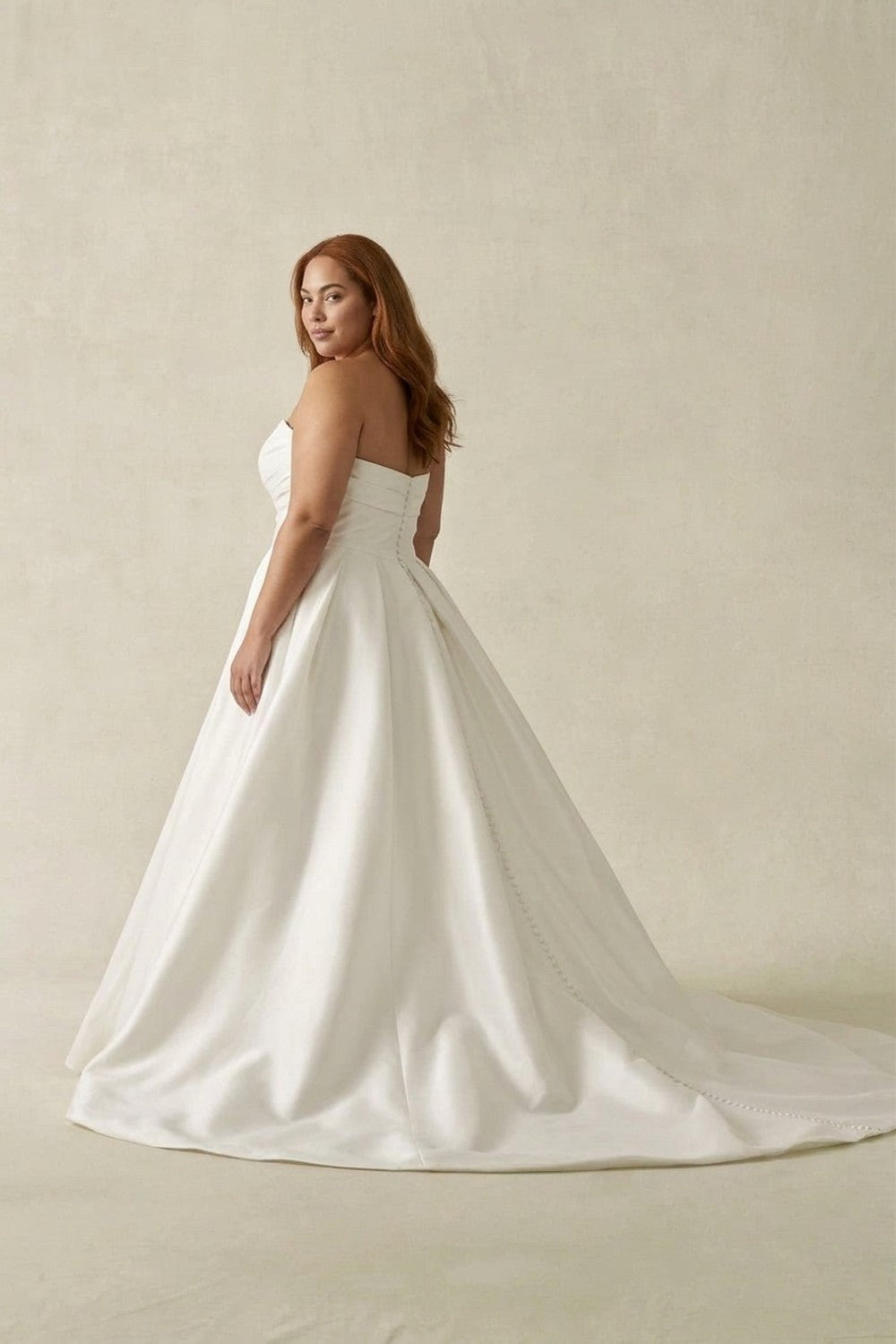 Plus-Size Strapless Ball Gown With Sculpted Basque Waist — plus-size render