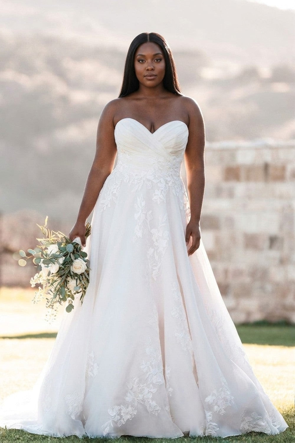 Plus-Size Romantic And Timeless Strapless Ball Gown With Buttons — plus-size render