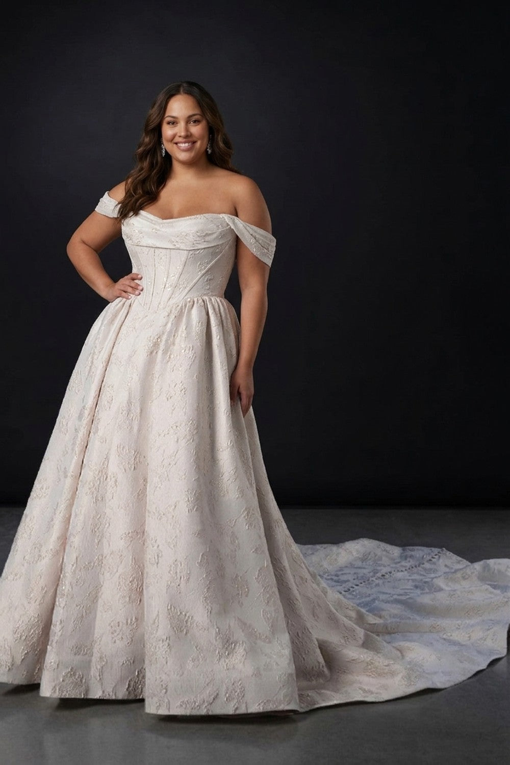 Basque-Waist Jacquard Gown Plus Size