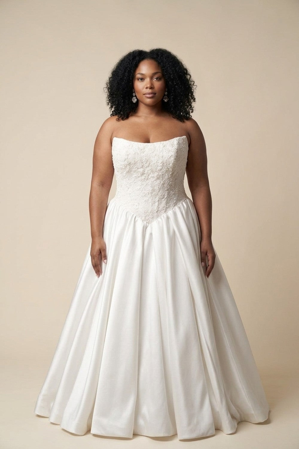 Plus-Size Strapless Basque-Waist Ball Gown With Buttons — plus-size render