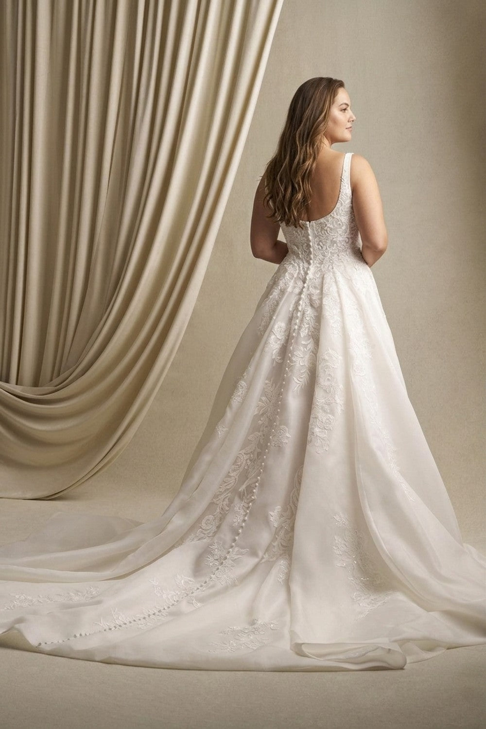 Plus-Size Square-Neck Beaded Lace Ballgown — plus-size render