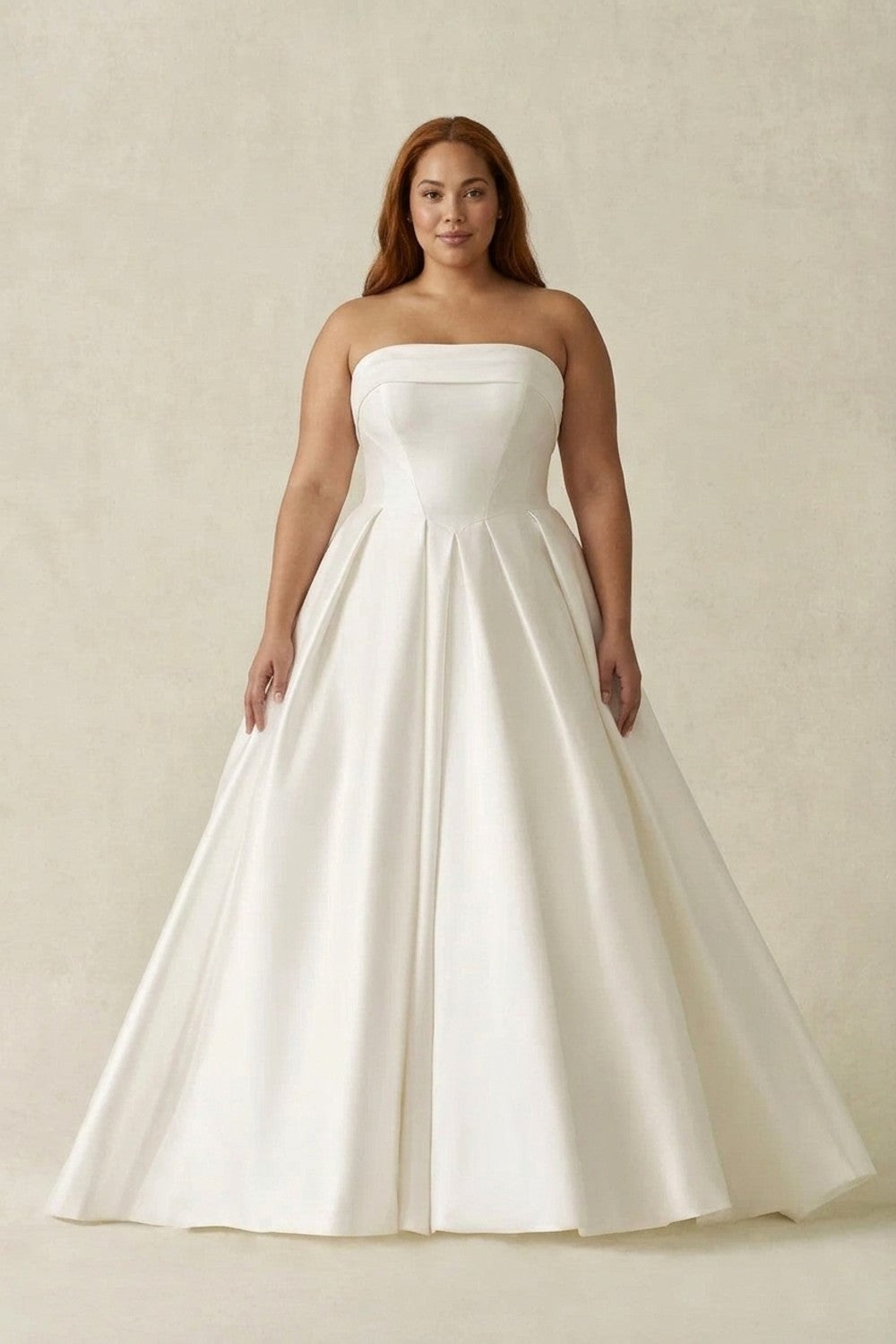 Plus-Size Strapless Ball Gown With Sculpted Basque Waist — plus-size render