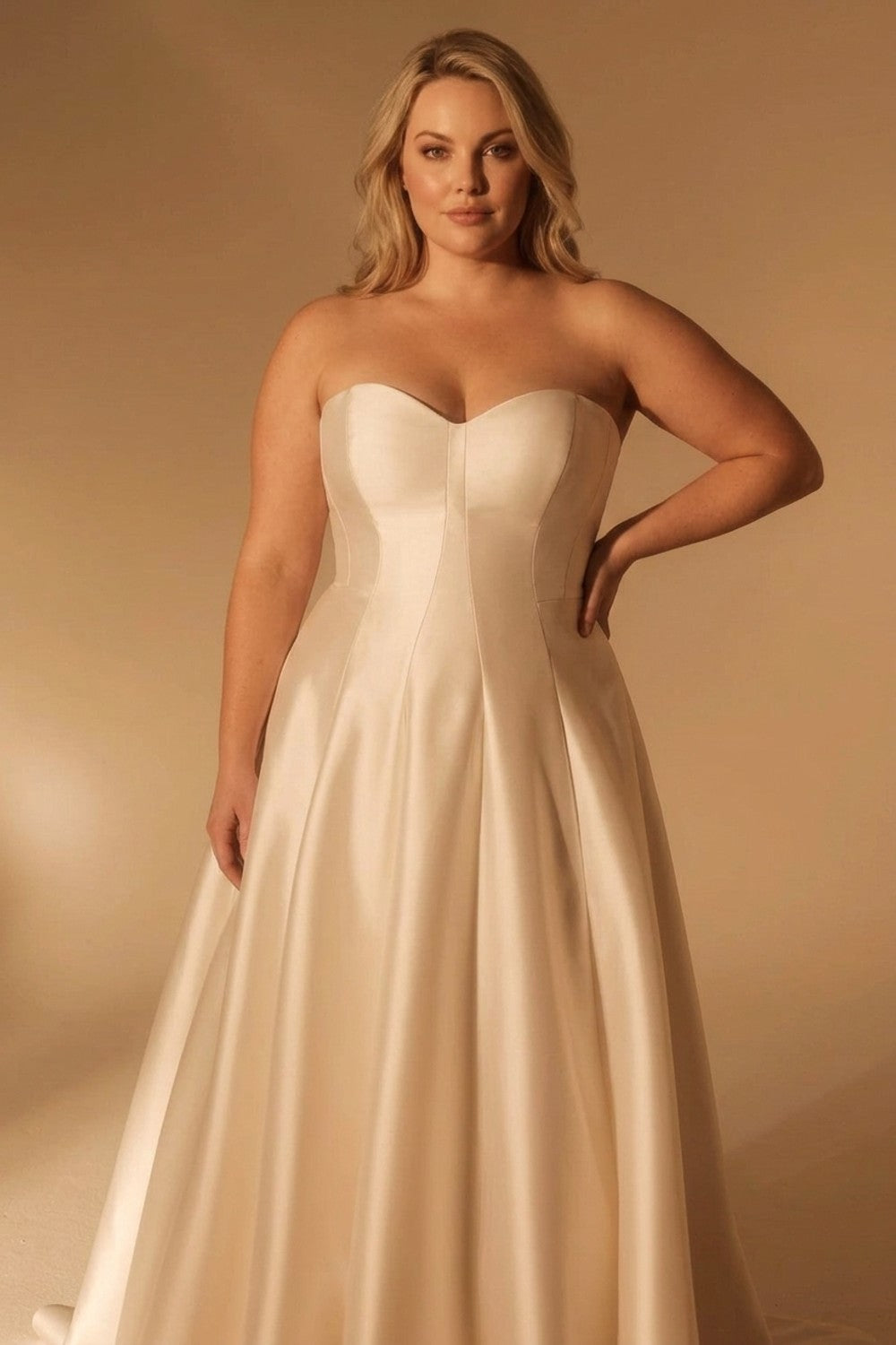 Plus-Size Modern Sweetheart A‑Line Gown With Sculpted Bodice — plus-size render
