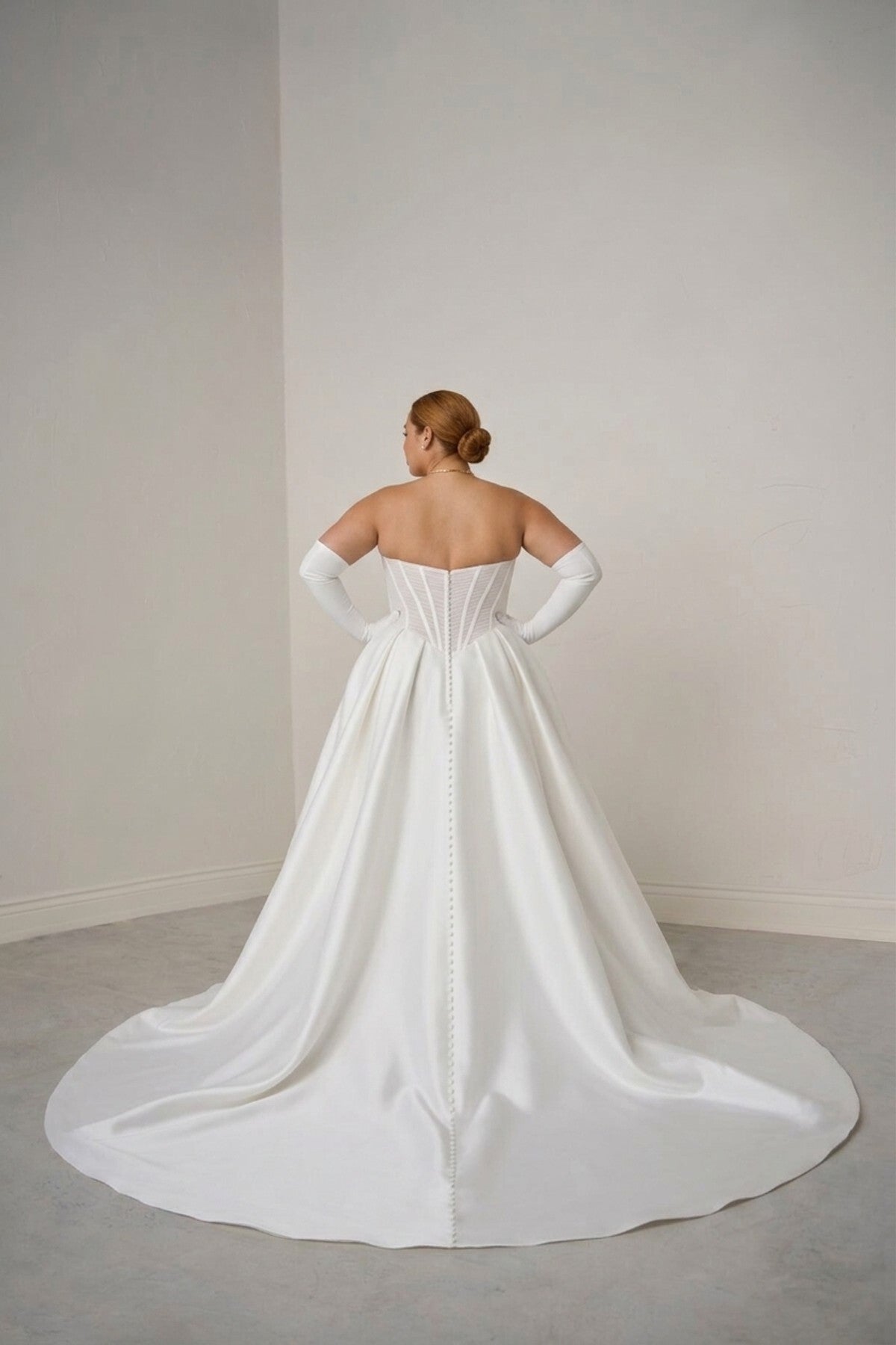 Plus-Size Modern Sheer Corset Ball Gown With Buttons — plus-size render
