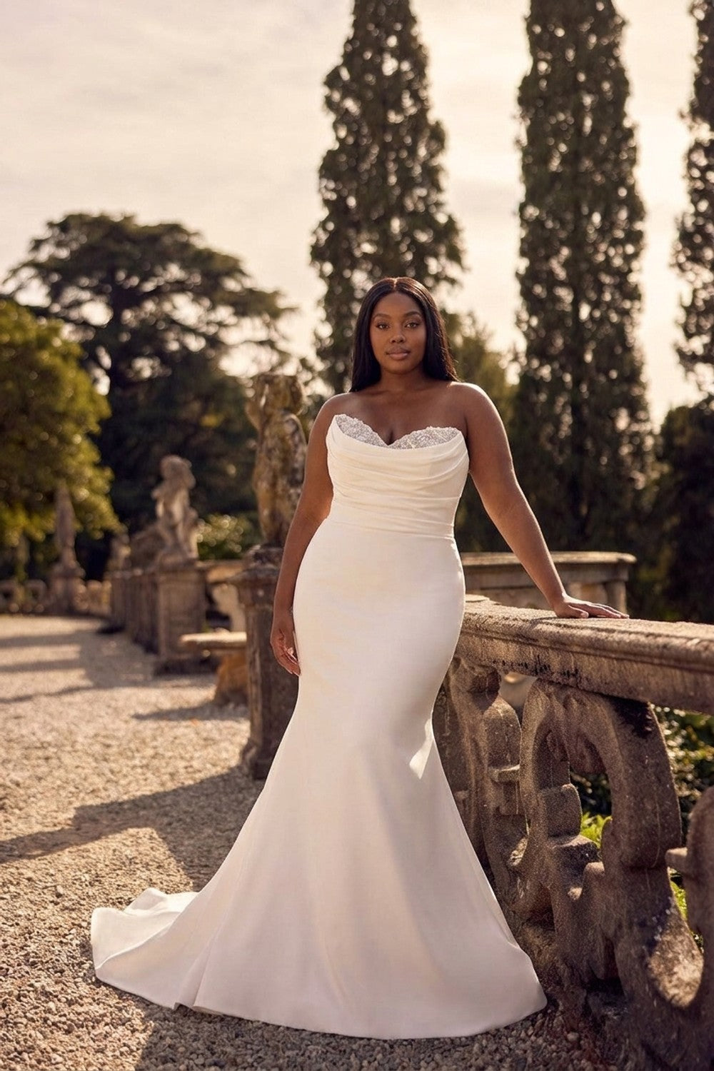 Plus-Size Embellished Matte Satin Fit-And-Flare Wedding Dress — plus-size render