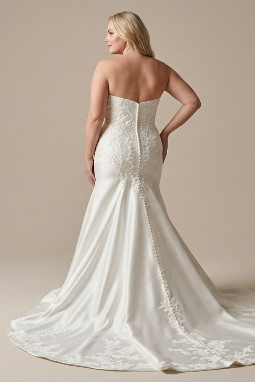 Plus-Size Modern And Romantic Embellished Satin Fit-And-Flare Wedding Dress With Detachable Accessories — plus-size render