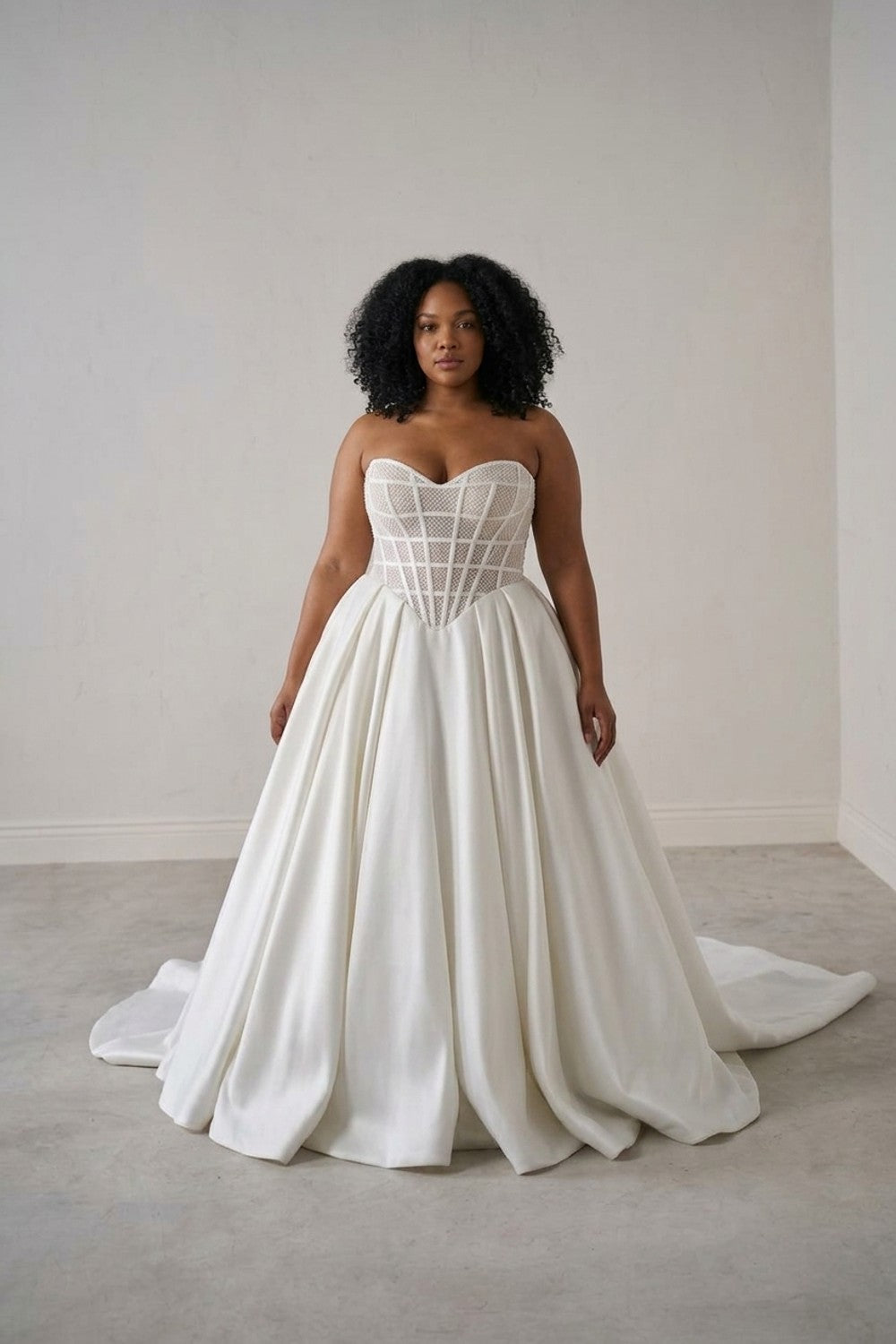 Plus-Size Modern Sheer Corset Ball Gown With Buttons — plus-size render