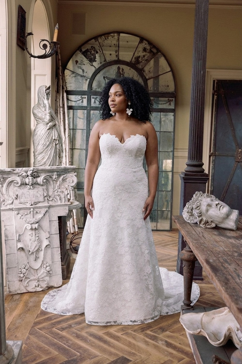 Plus-Size Chic And Romantic Lace Modified A-Line Wedding Dress — plus-size render
