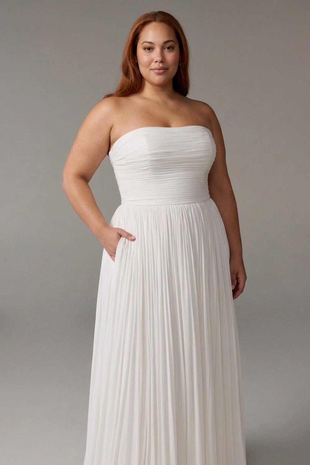 Plus-Size Simple and Flowy Straight Neck A-Line Wedding Dress — plus-size render