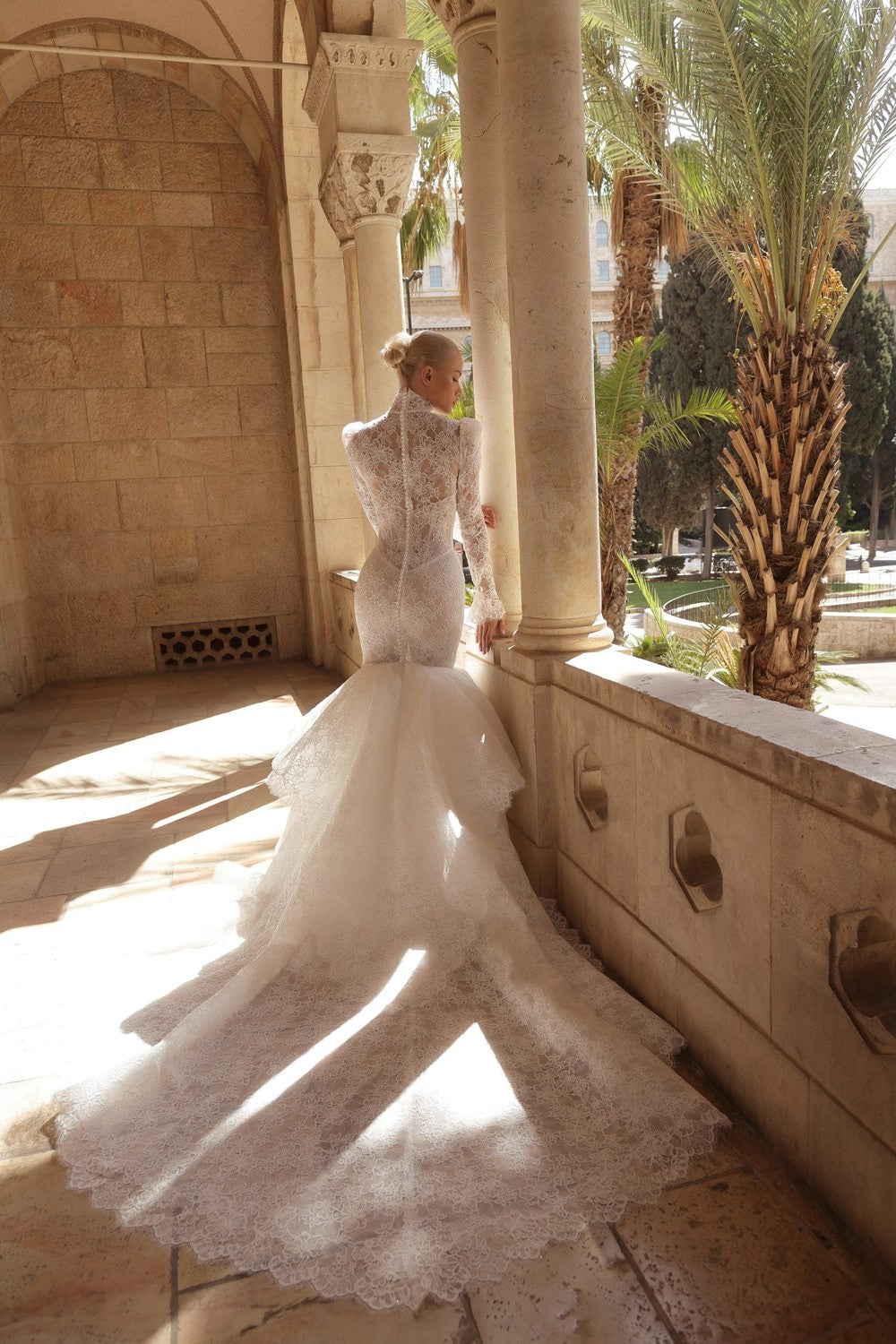 Chic And Romantic Lace High-Neck Long Sleeve Mermaid Wedding Dress by Pnina Tornai — image 2 of 4