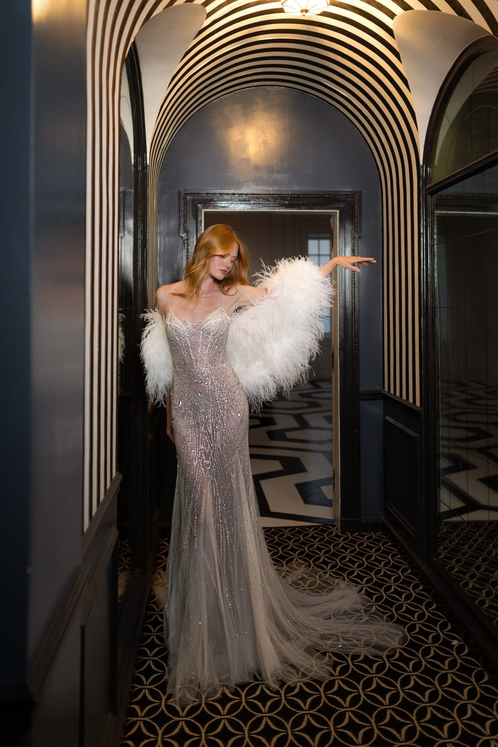 Crystal-Embellished Fit-and-Flare Wedding Dress