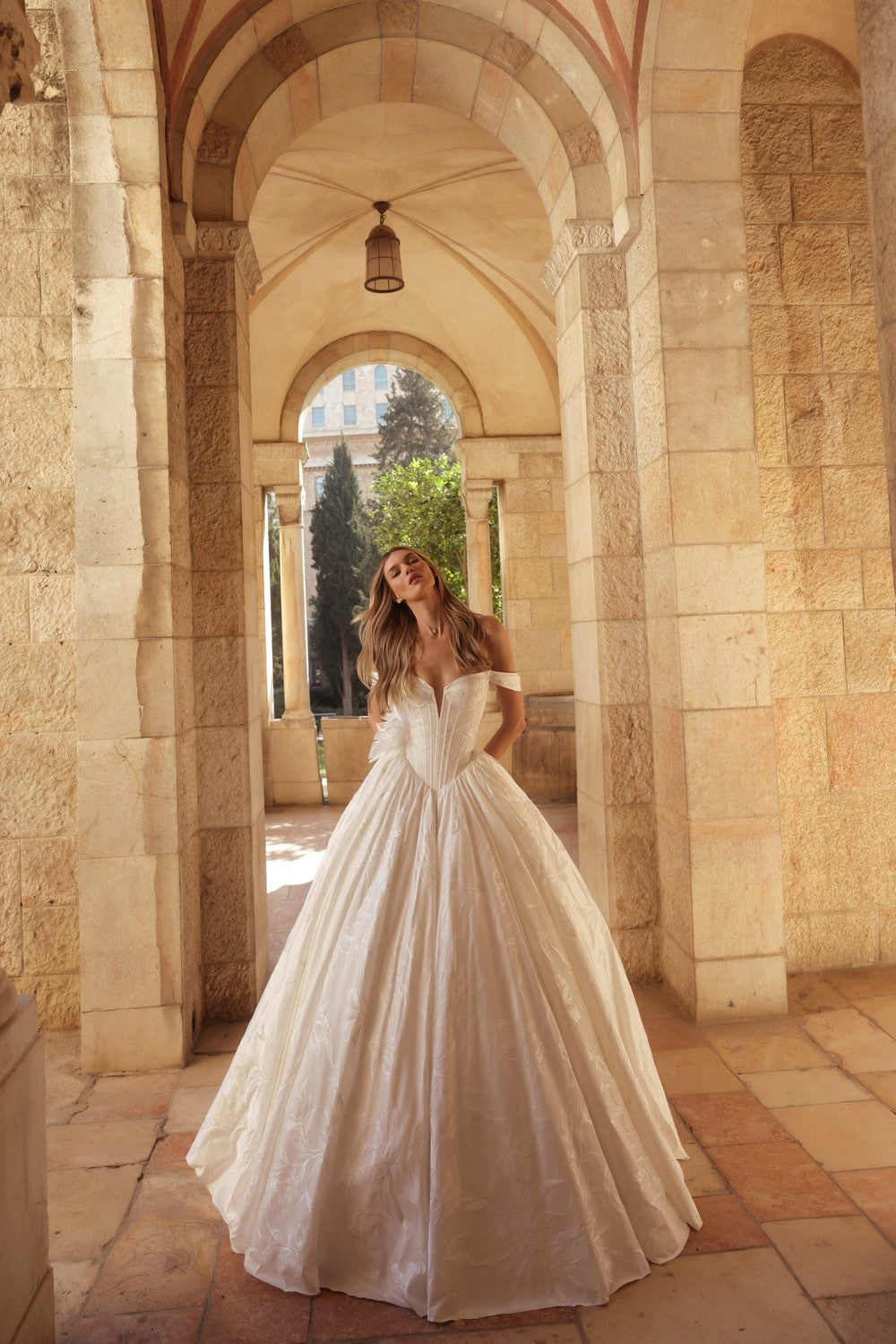 Romantic And Dramatic Hand-Painted Silk Jacquard Ball Gown by Pnina Tornai — image 1 of 3