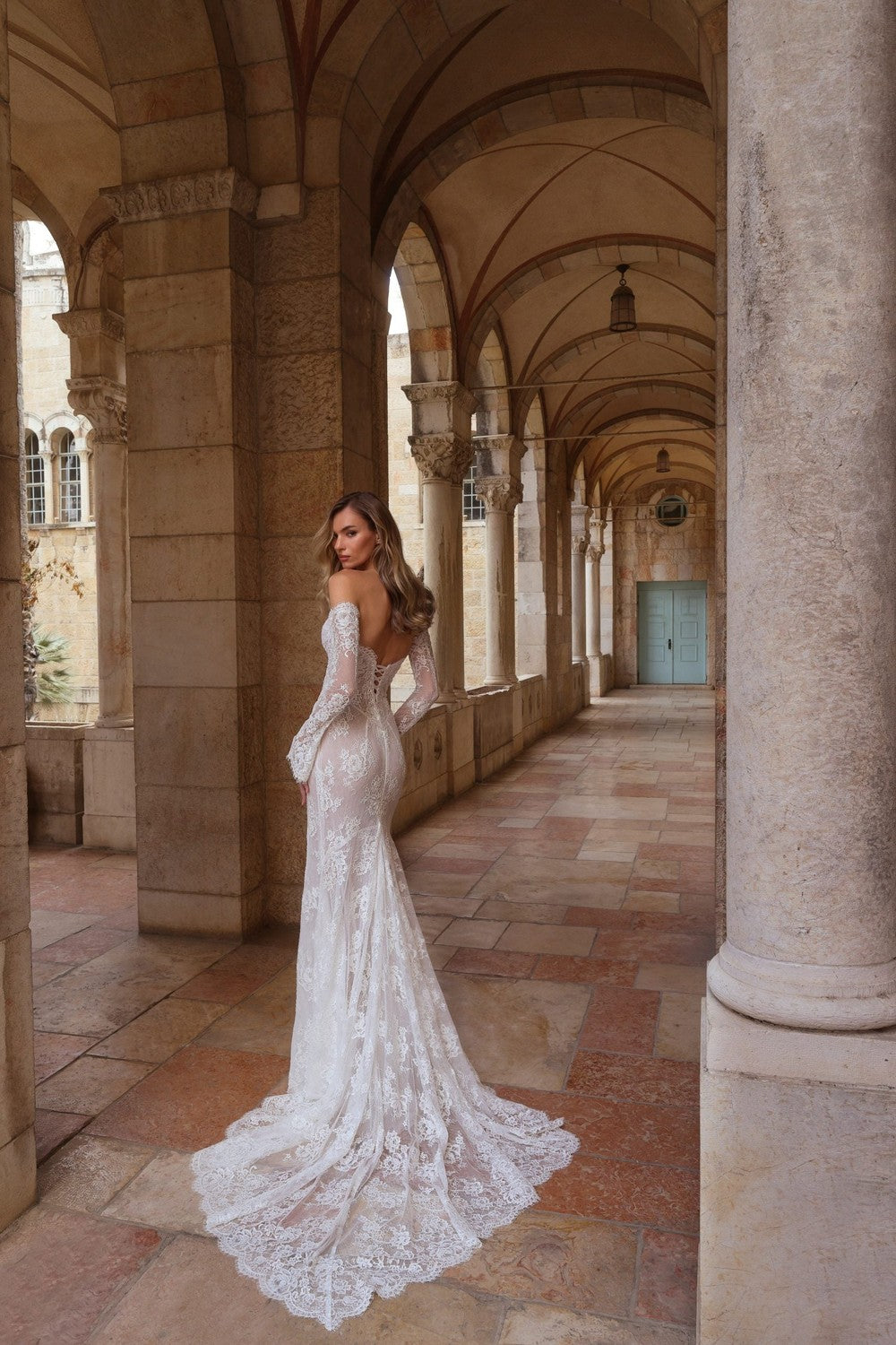 Romantic Off-The-Shoulder Long Sleeve Lace Fit-And-Flare Wedding Dress by Pnina Tornai — image 2 of 2