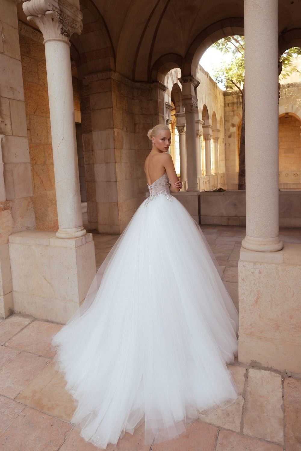 Sparkly Strapless Basque-Waist Tulle Ball Gown by Pnina Tornai — image 3 of 4