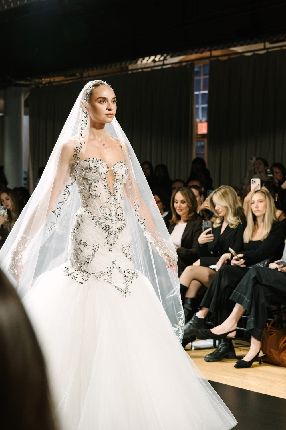 Sparkly Strapless Basque-Waist Tulle Mermaid Wedding Dress by Pnina Tornai — image 3 of 3