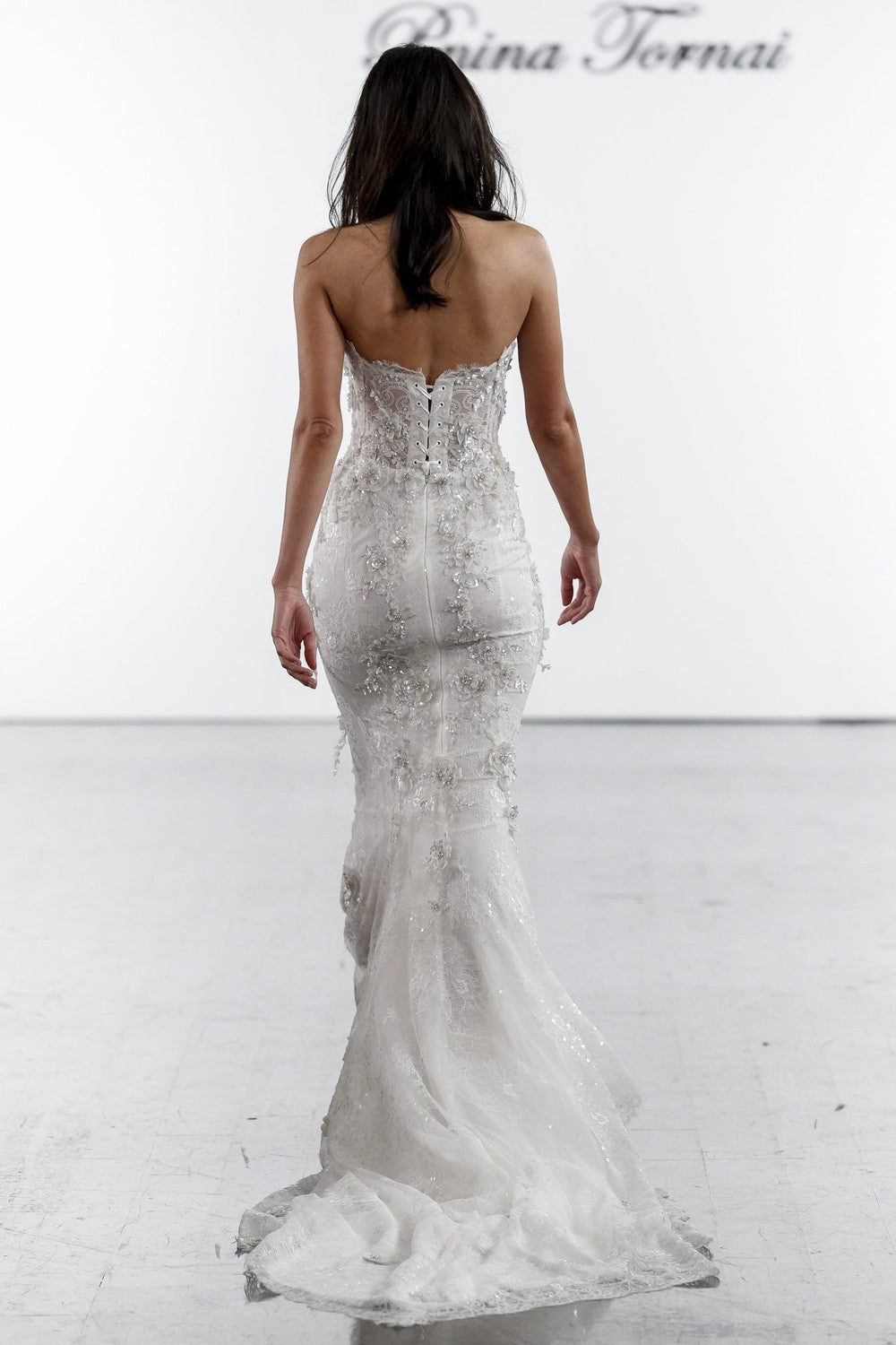 Sweetheart Lace Sheath With Embroidered Flowers by Pnina Tornai — image 2 of 2