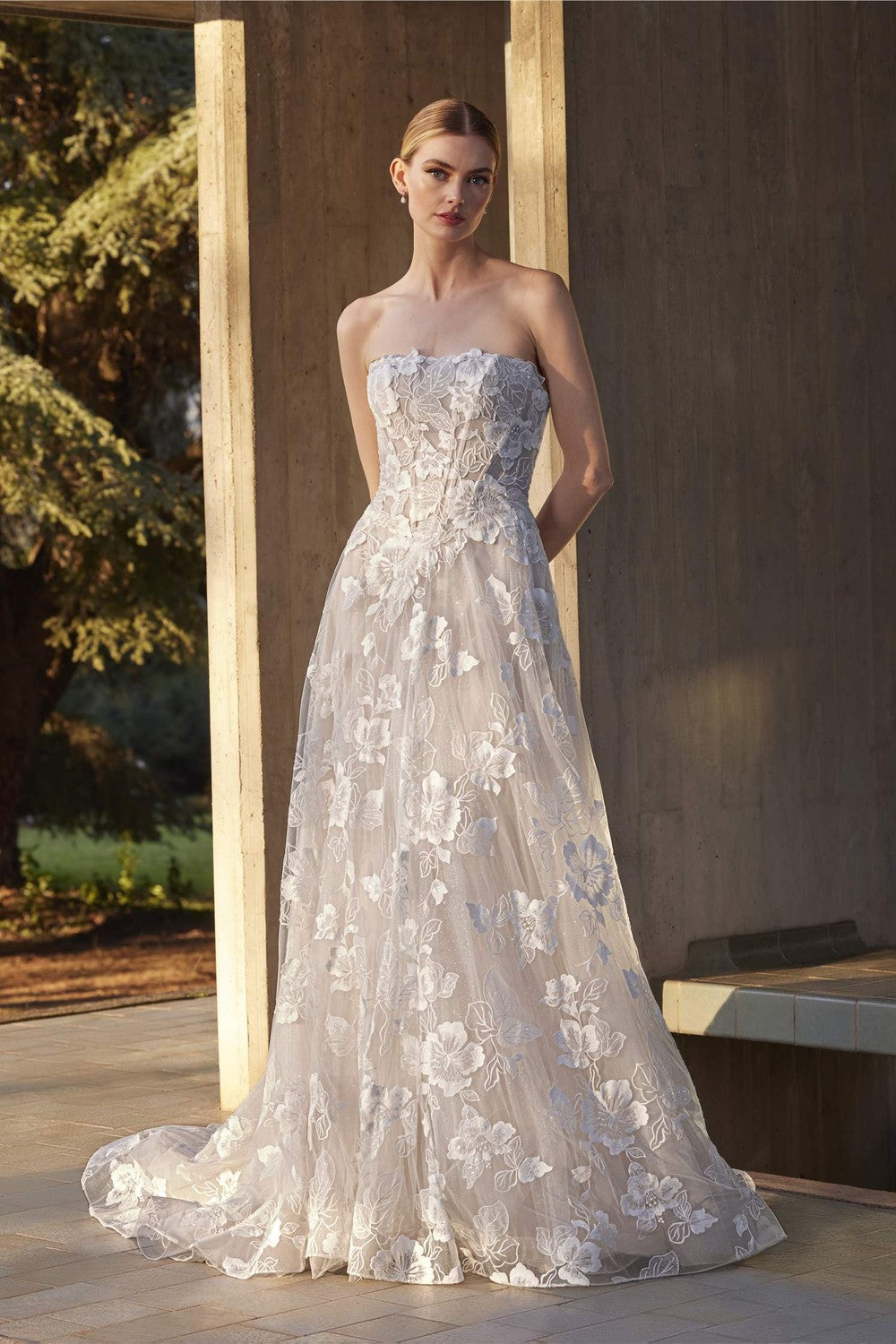 Romantic And Femimine Floral-Embroidered A-Line Wedding Dress by Pronovias — image 1 of 3
