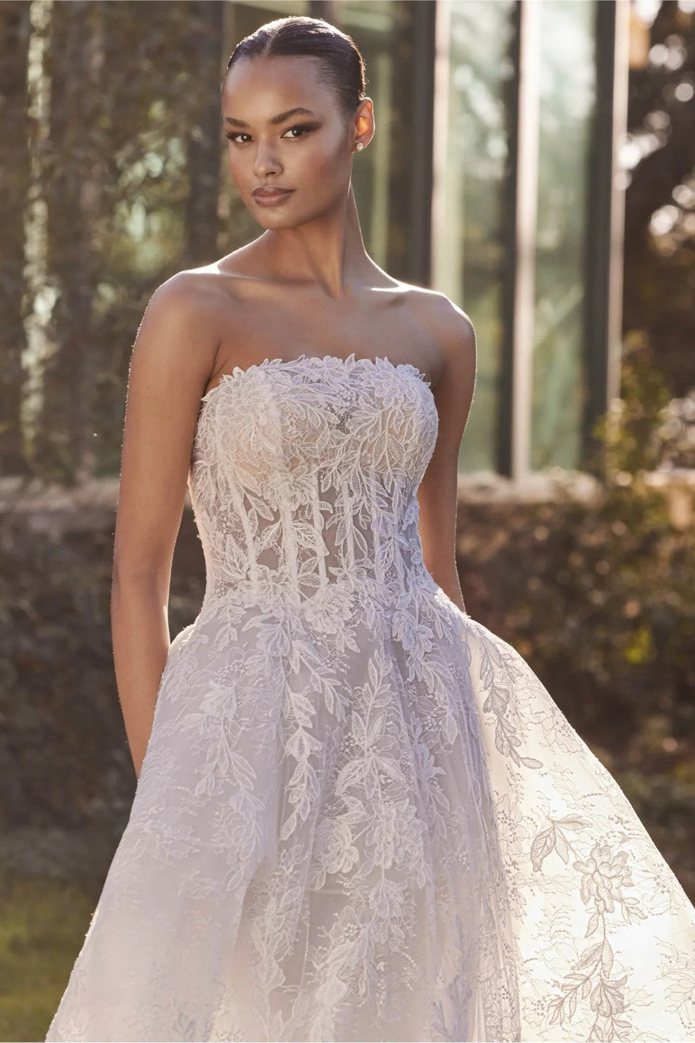 Romantic Strapless Lace A-Line Wedding Dress With Detachable Sleeves by Pronovias — image 2 of 3