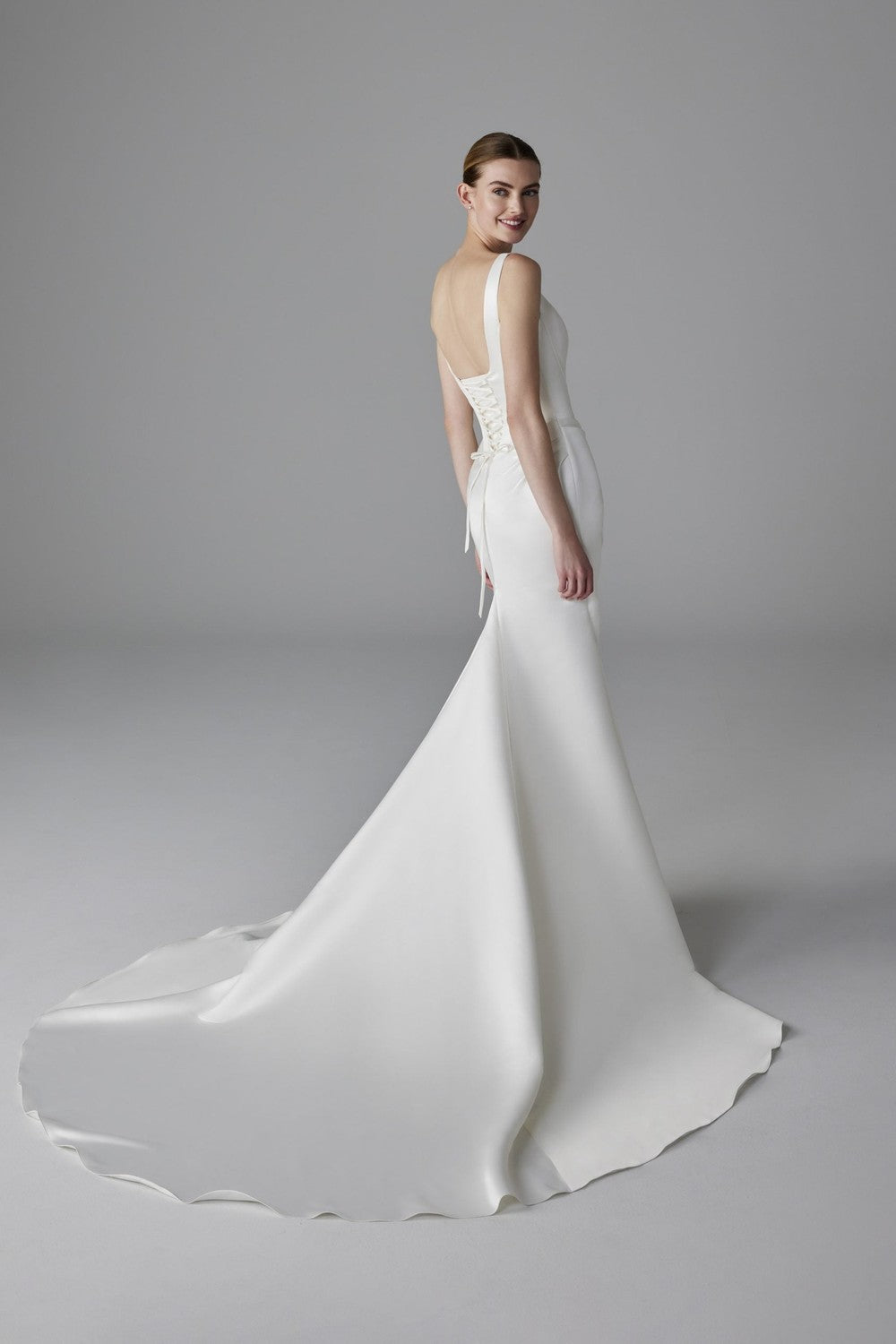 Sleek And Contemporary Square-Neck Fit-and-Flare Dress With Corset by Pronovias — image 2 of 2