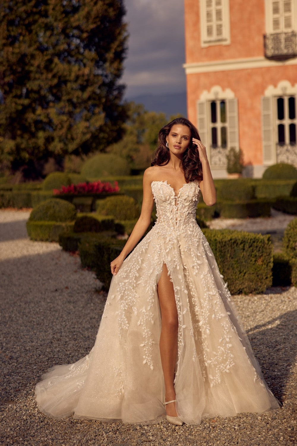 Plus-Size Basque-Waist Shimmer Tulle Ball Gown by Randy Fenoli — image 1 of 2