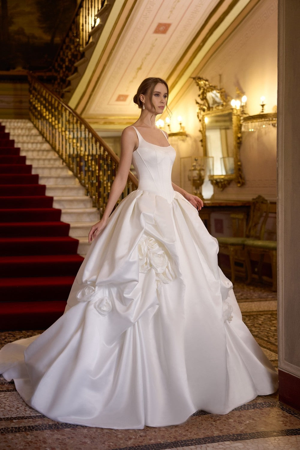 Dramatic Satin Ball Gown With Pick-Ups And Rosettes