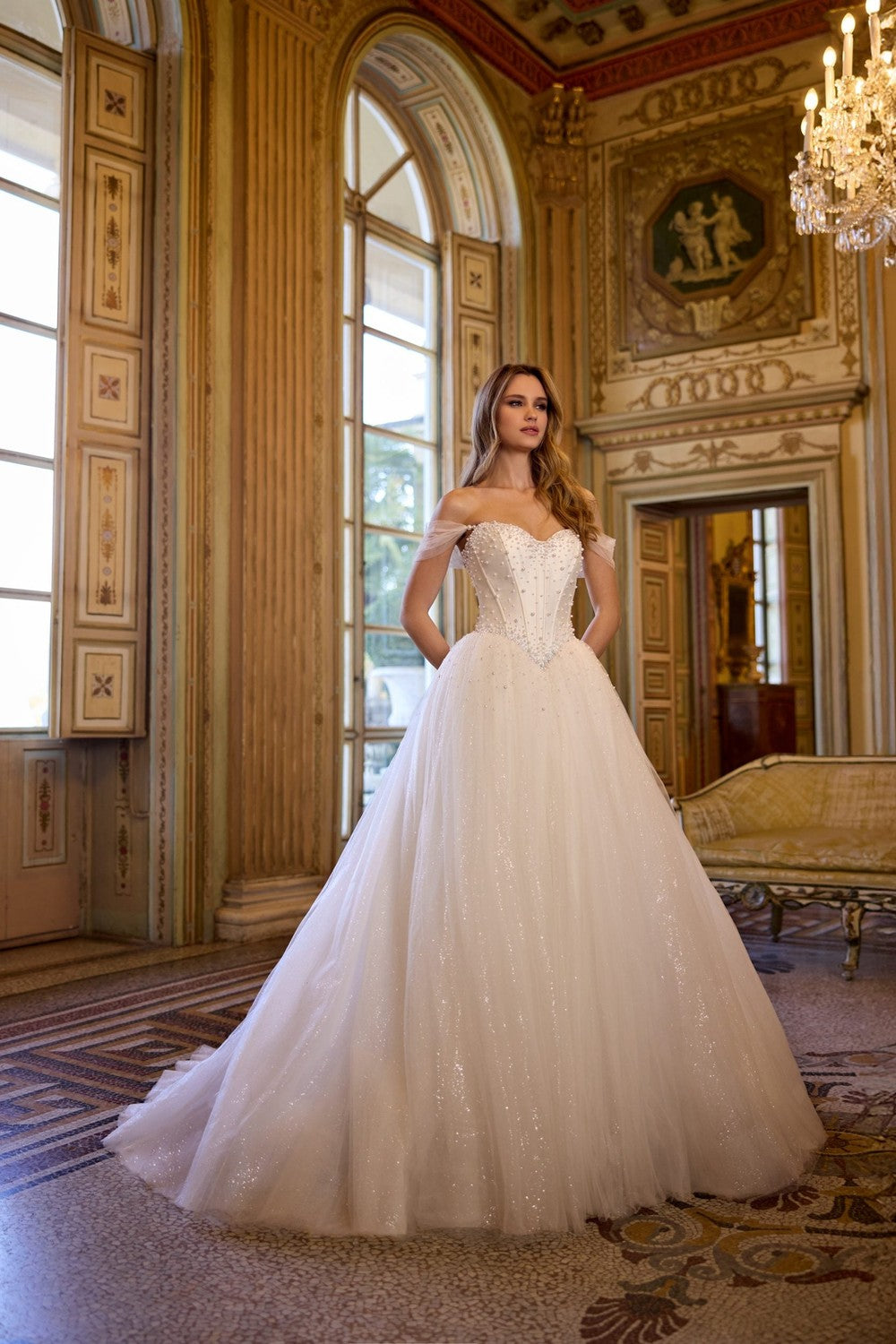 Off-The-Shoulder Pearl-Adorned Tulle Ball Gown by Randy Fenoli — image 1 of 2