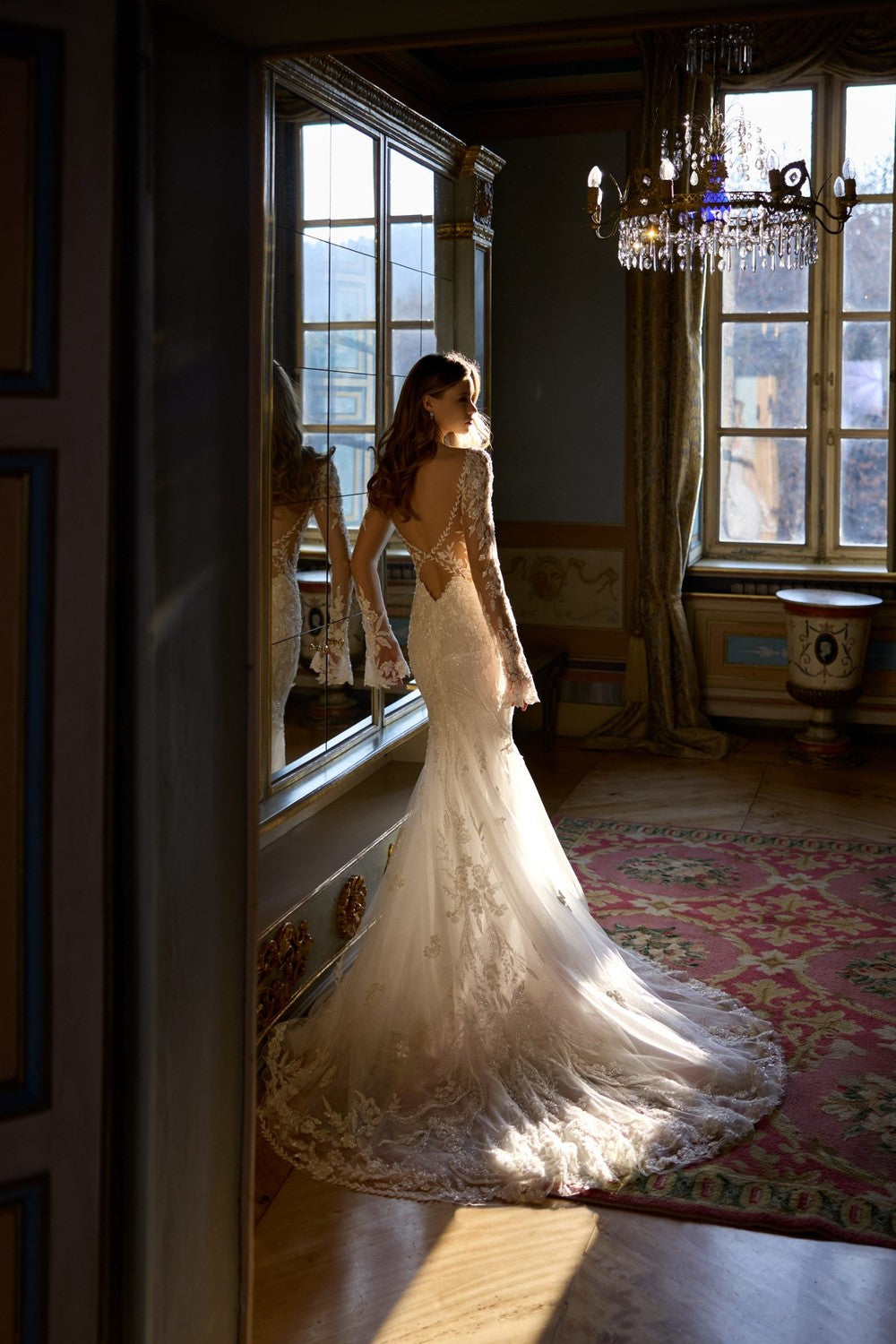 Sparkly Lace Long Sleeve Fit-And-Flare Wedding Dress With Open Back by Randy Fenoli — image 2 of 2