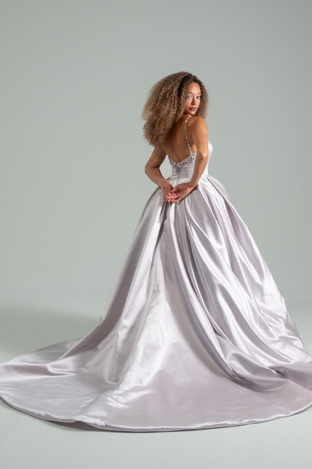 Regal And Dramatic Purple Satin Ball Gown by Hayley Paige — image 2 of 2