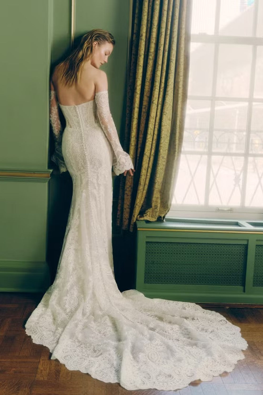 Strapless Lace Fit-And-Flare Wedding Dress With Detachable Sleeves by Rivini — image 2 of 2