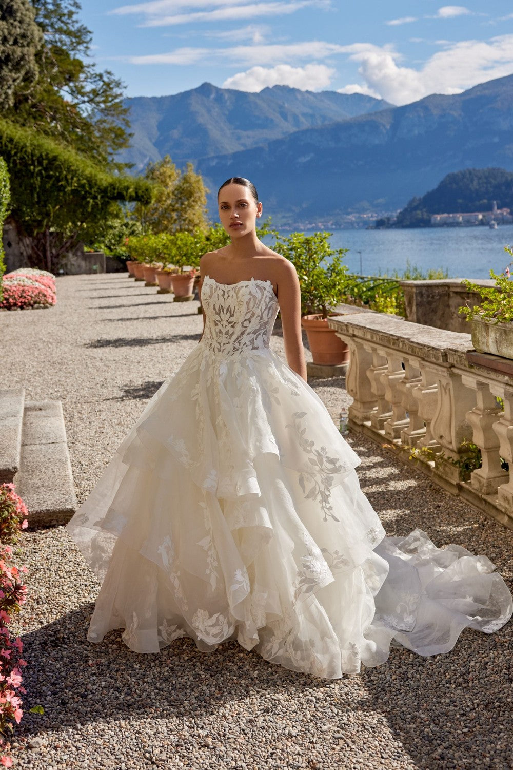 Romantic and Dramatic Tiered Ball Gown With Buttons by Justin Alexander — image 2 of 4