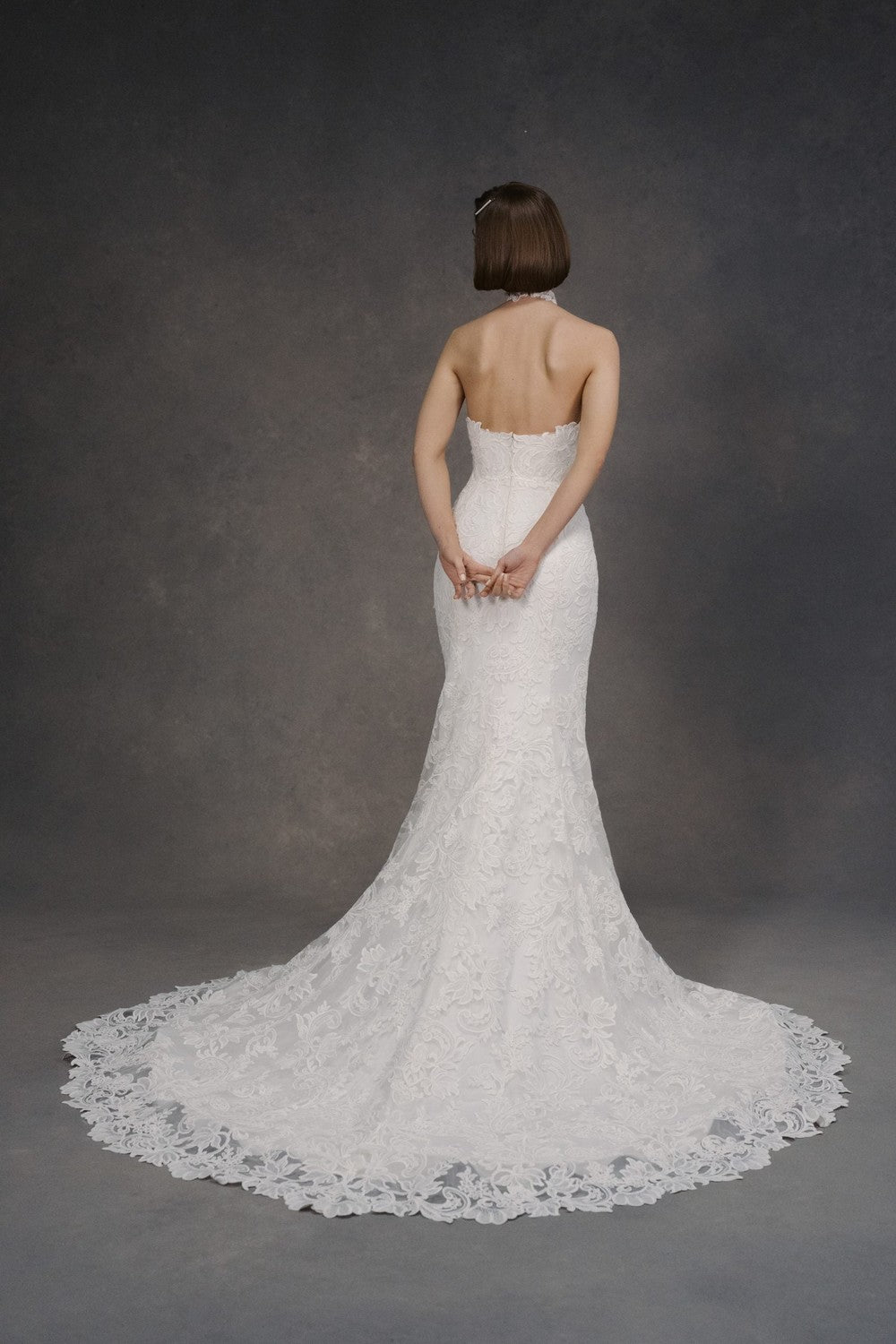 Lace Halter-Neck Fit-and-Flare Wedding Dress With Open Back by Anne Barge — image 2 of 2