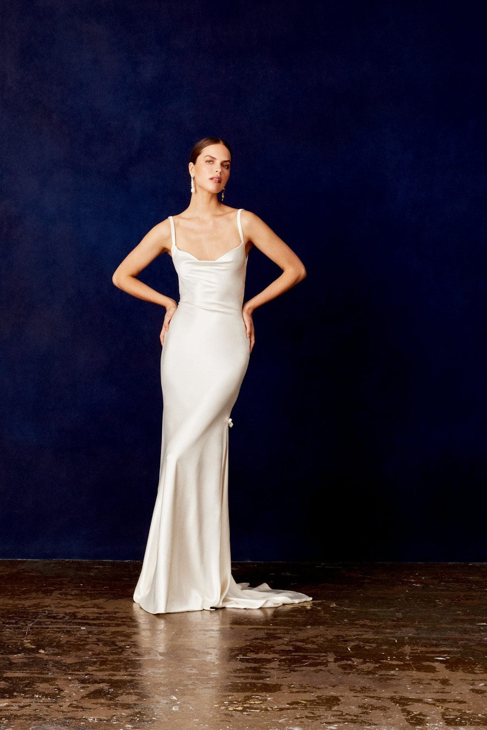 Chic And Simple Silk Satin Sheath Wedding Dress With Bows by Savannah Miller — image 1 of 3