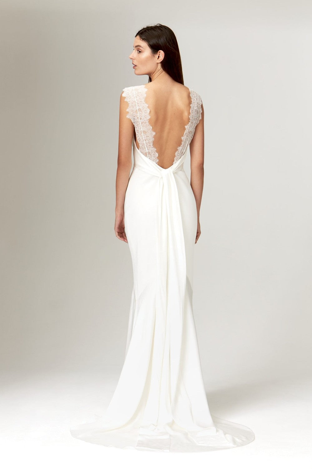 V-Neck Silk Satin Sheath Wedding Dress With Open Back by Savannah Miller — image 2 of 2