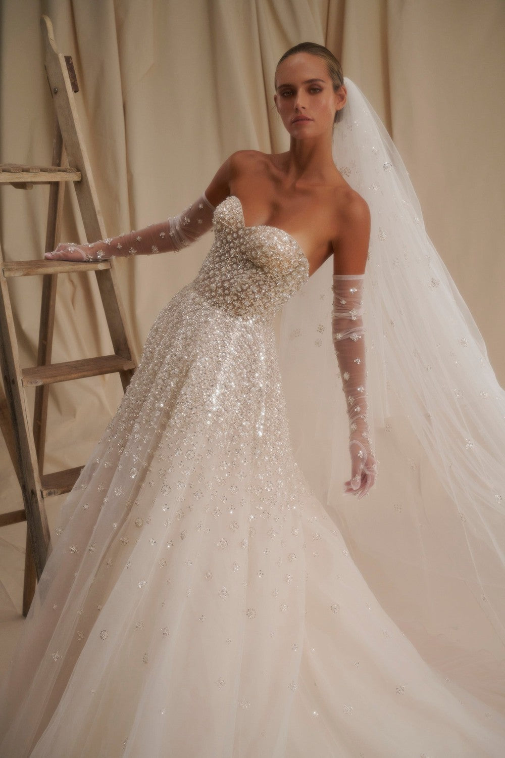Glamorous And Chic Embellished A-Line Wedding Dress With Gloves by Senstudio — image 2 of 2