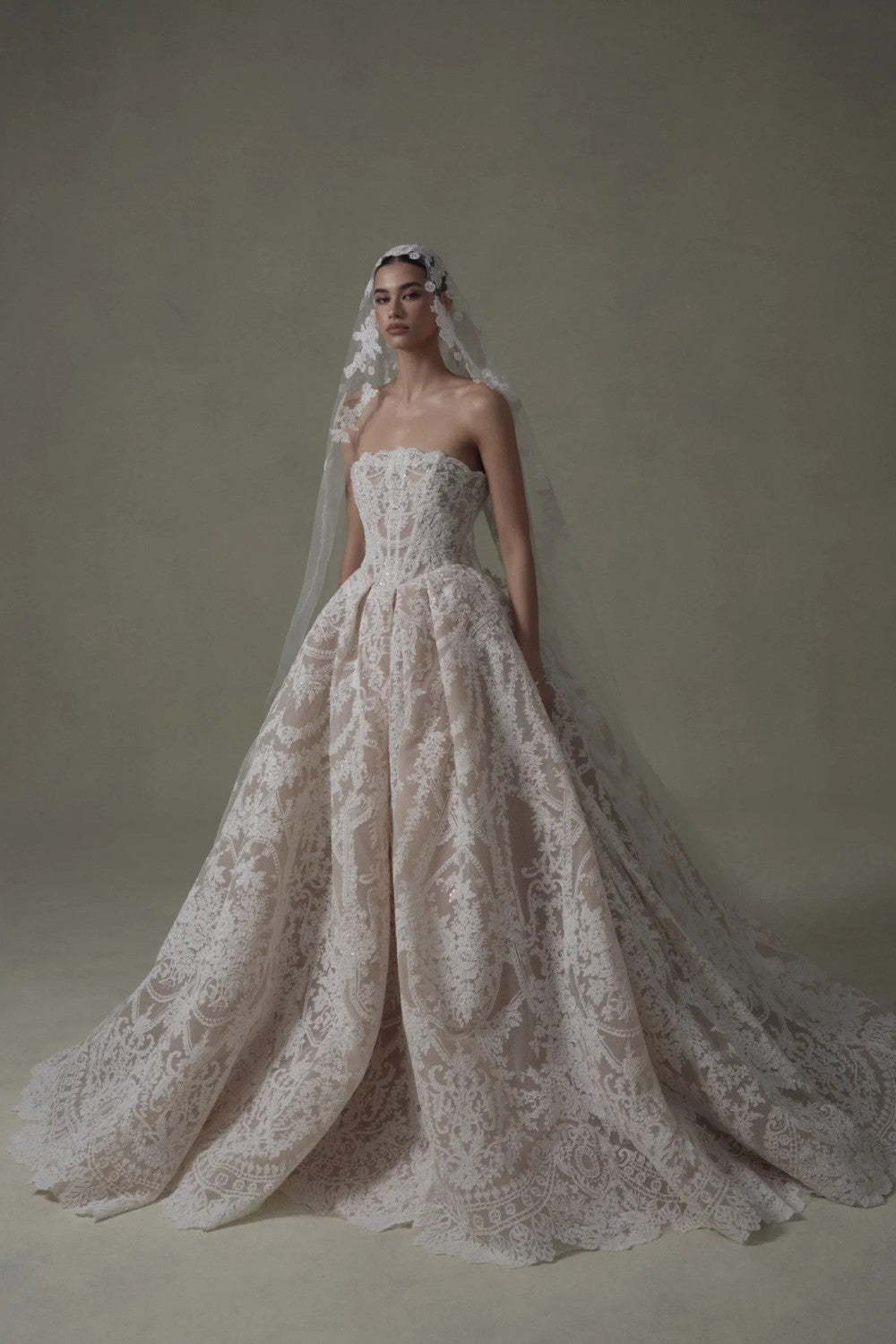 Regal And Dramatic Basque-Waist Lace Ball Gown by Senstudio — image 1 of 3