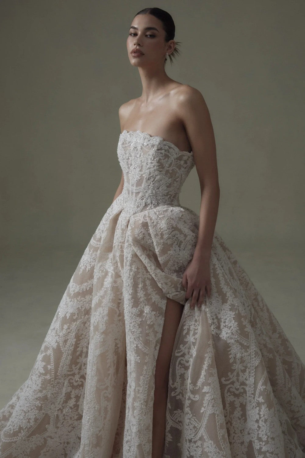 Regal And Dramatic Basque-Waist Lace Ball Gown by Senstudio — image 2 of 3