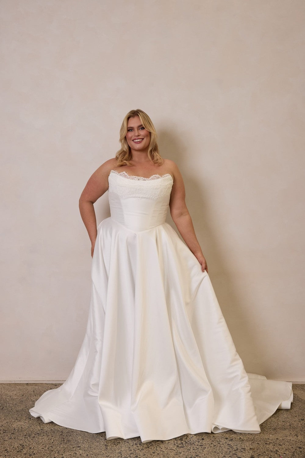 Elegant Basque Waist A-line Wedding Dress by Trish Peng — image 1 of 2