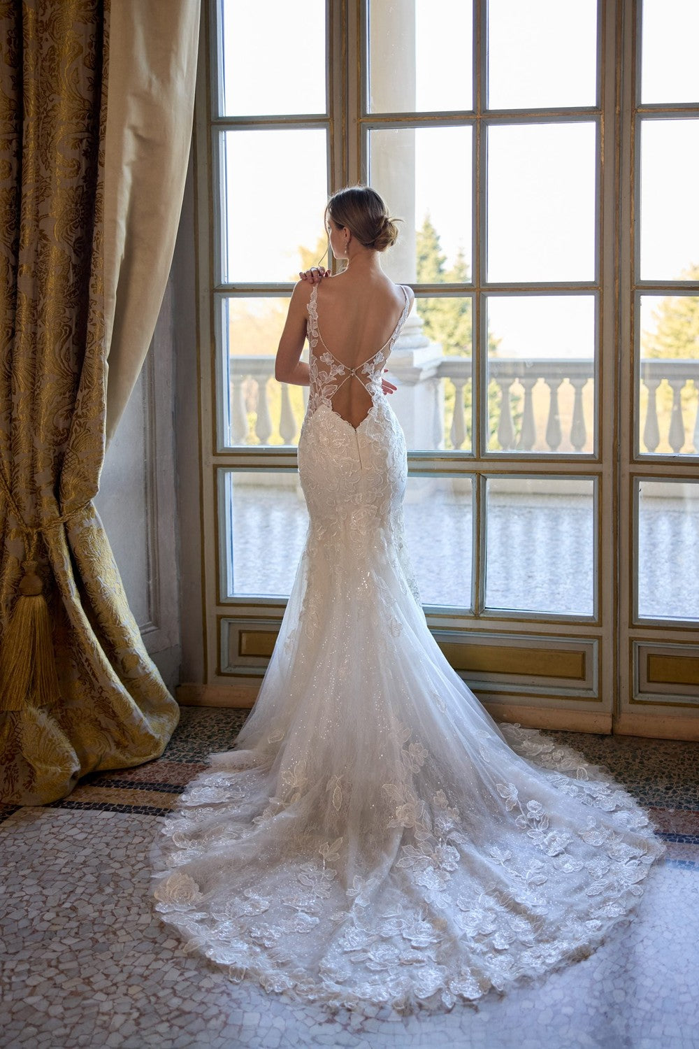 V-Neck Floral Fit-And-Flare Wedding Dress With Open Back by Randy Fenoli — image 2 of 2
