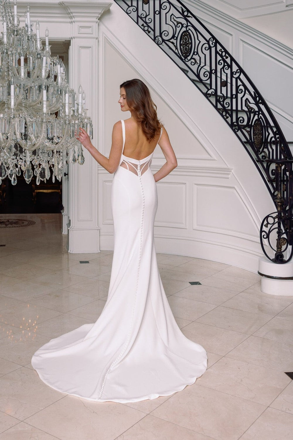 Chic And Modern Square-Neck Silk Crepe Fit-And-Flare Wedding Dress With Open Back by Verdin Bridal — image 2 of 2