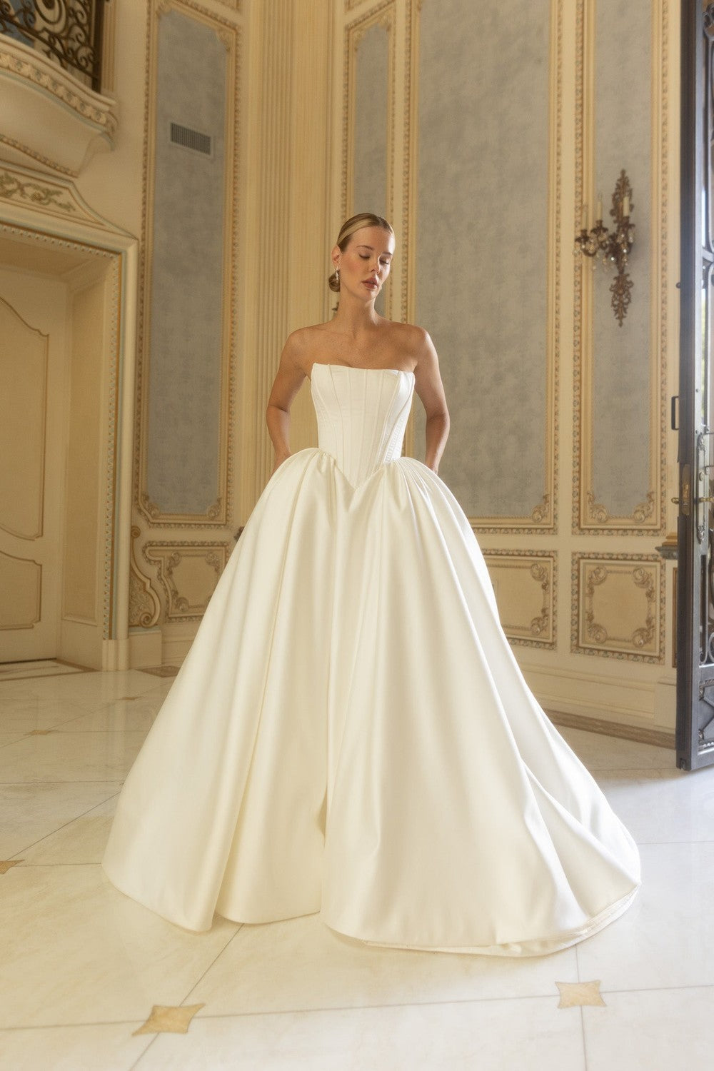 Chic Basque-Waist Satin Ball Gown