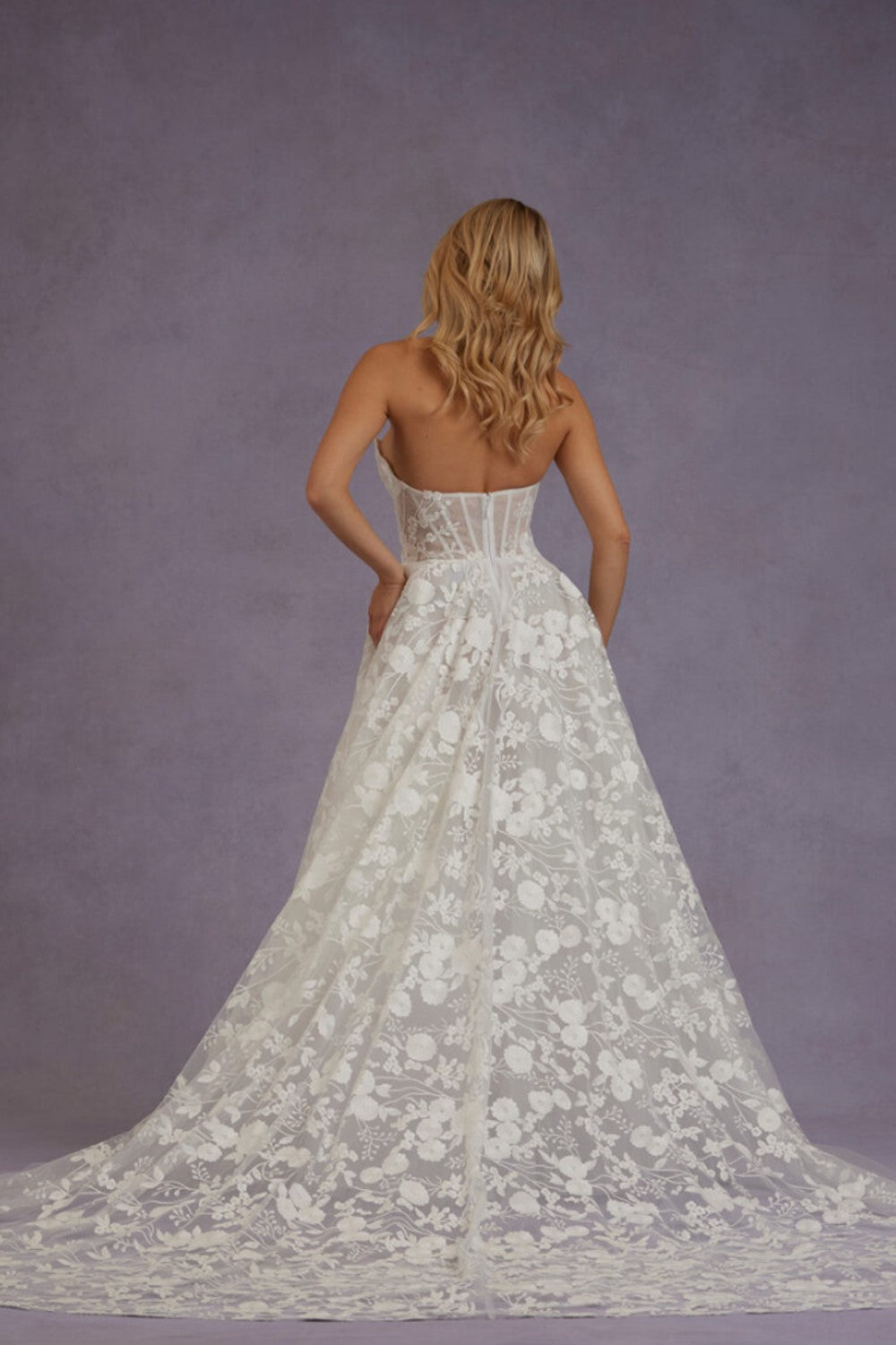 Chic And Romantic Strapless Floral A-Line Cat-Eye Neck Wedding Dress by Verdin Bridal — image 2 of 2