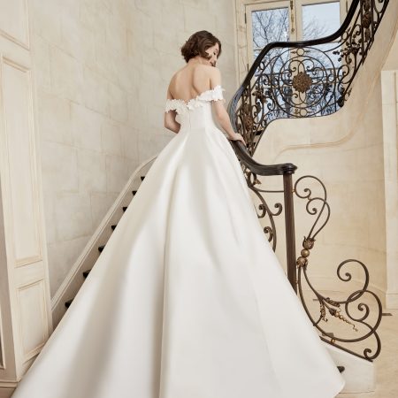 Off The Shoulder Mikado Ball Gown Wedding Dress With Lace Edge