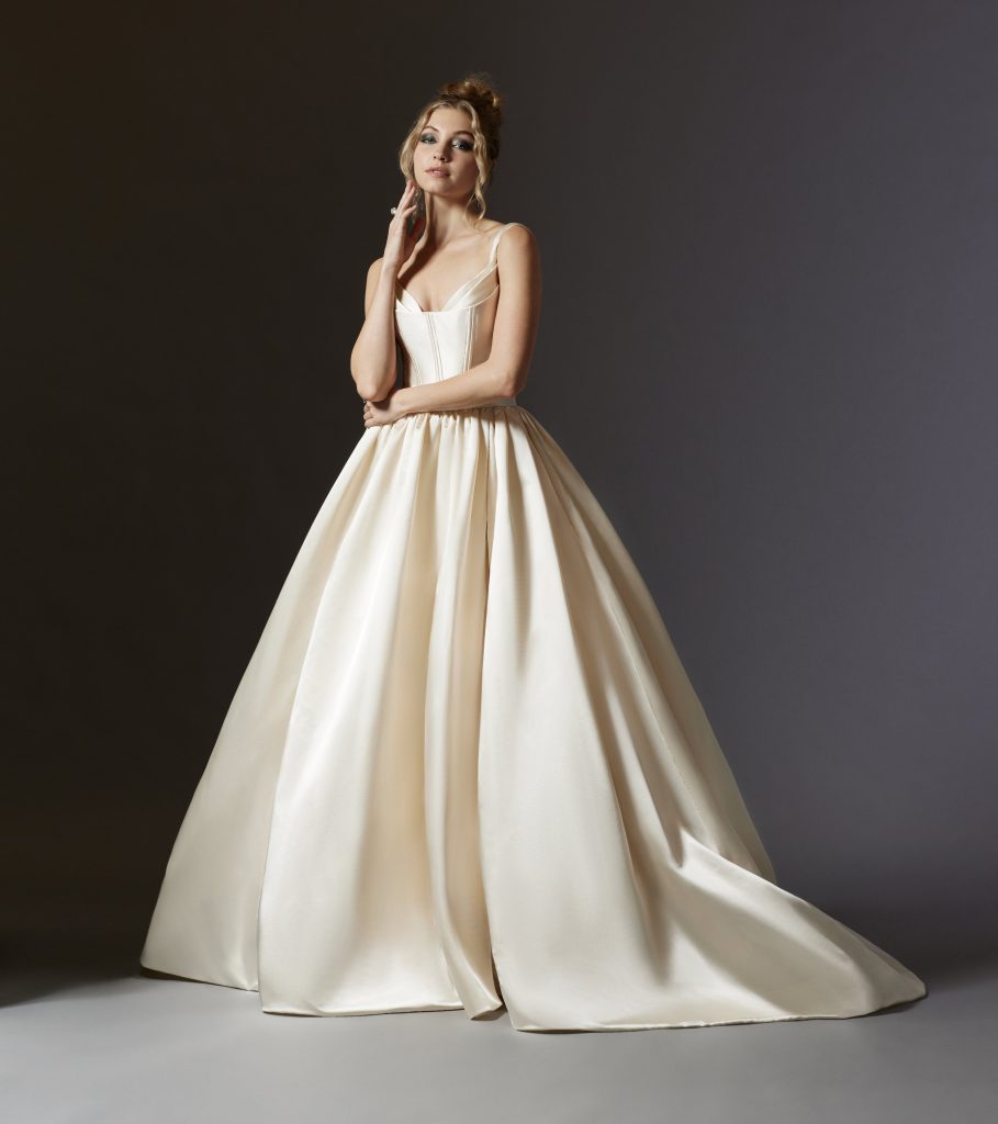 Sleeveless Satin Ball Gown Wedding Dress With French Corset Bodice