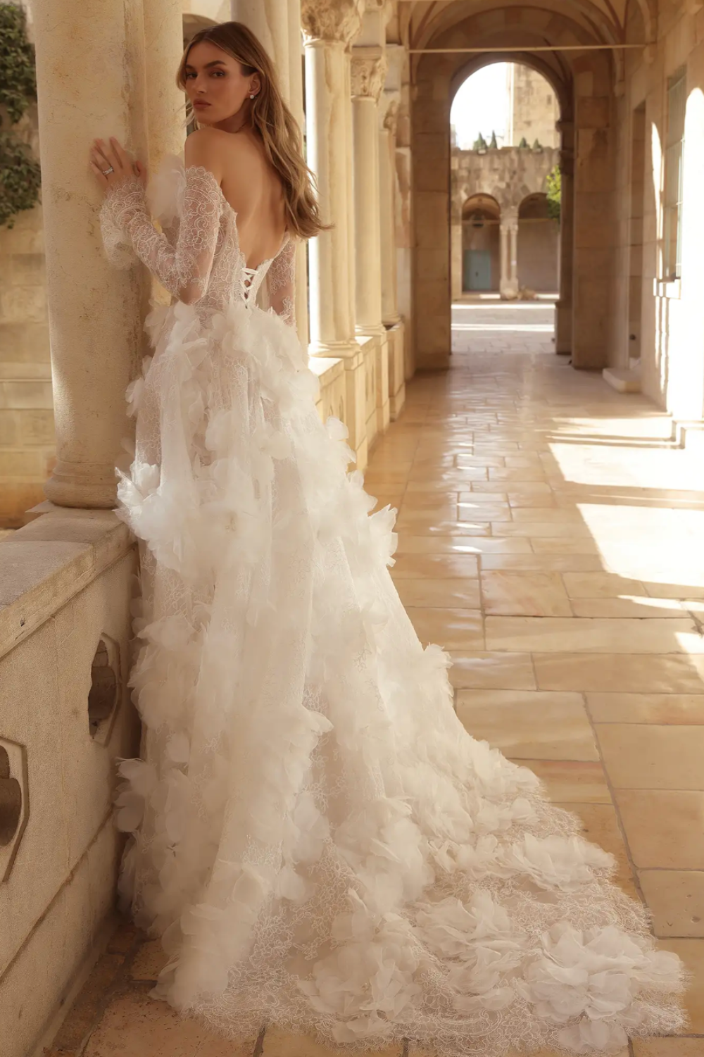 Romantic Lace A-Line Wedding Dress with Long Sleeves by Pnina Tornai — image 2 of 2