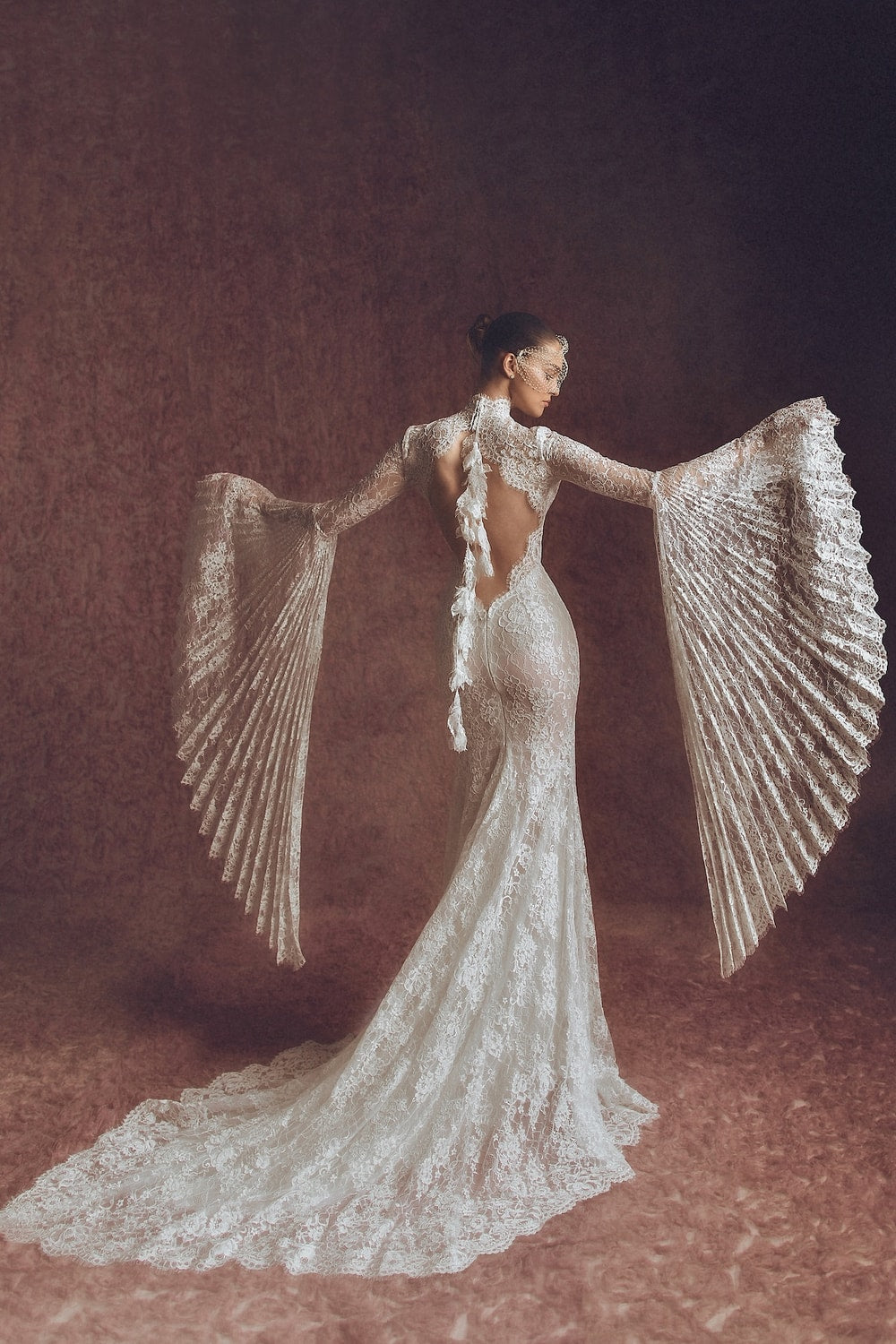 Ethereal High-Neck Long-Sleeve Fit-And-Flare Wedding Dress by Pnina Tornai — image 2 of 3