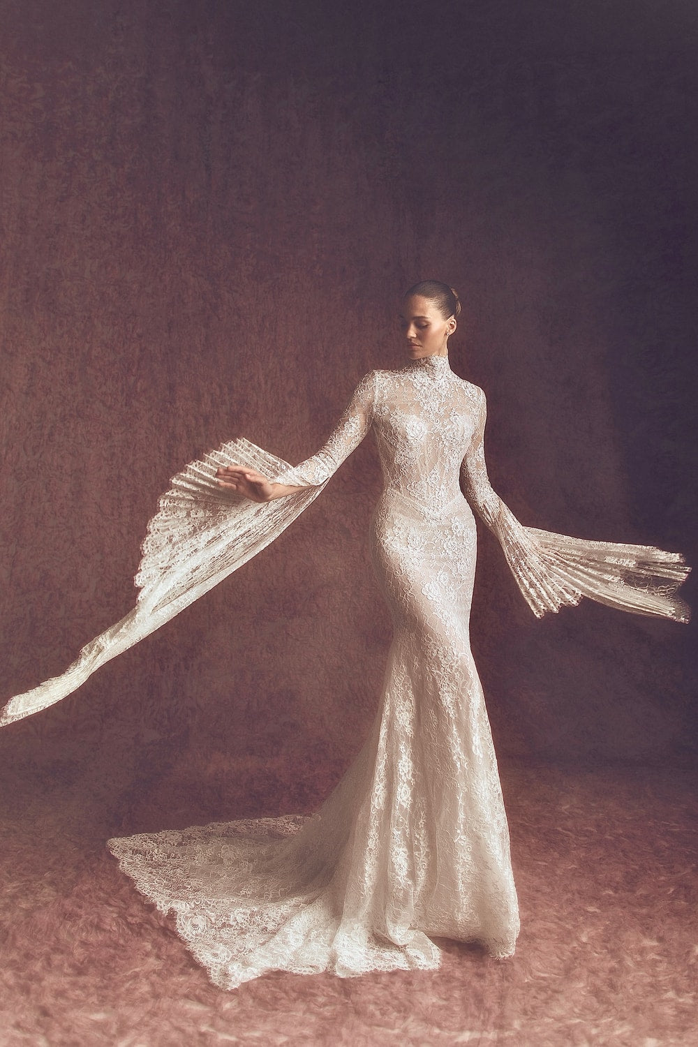 Ethereal High-Neck Long-Sleeve Fit-And-Flare Wedding Dress by Pnina Tornai — image 3 of 3