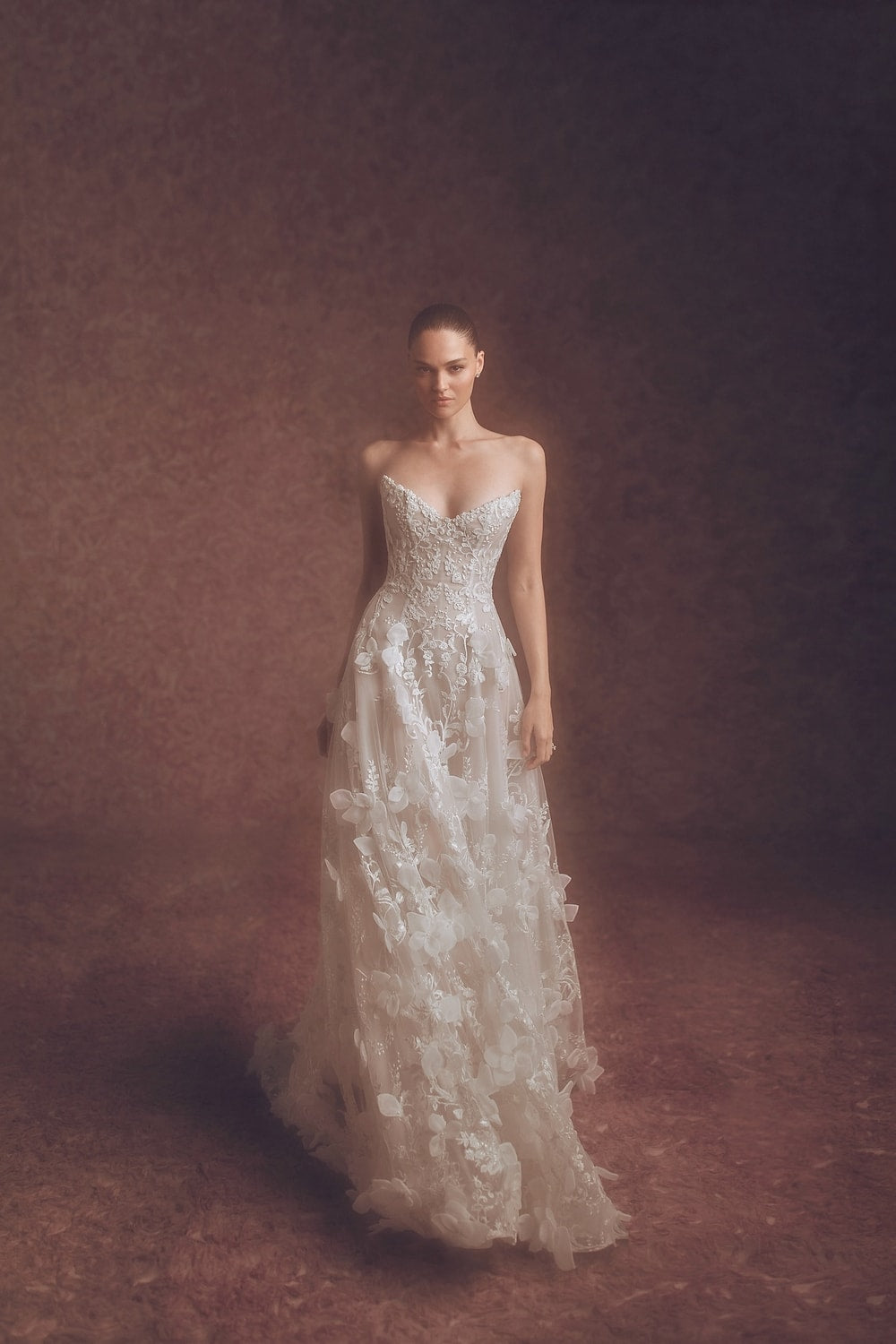Floral Ethereal Strapless A-Line Wedding Dress with Dramatic Cape by Pnina Tornai — image 1 of 3
