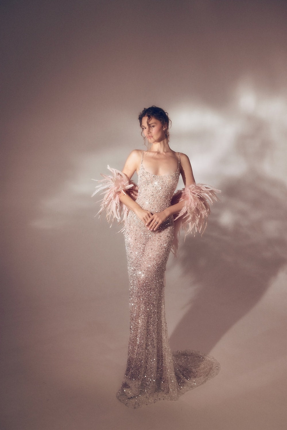 Sparkly Sexy Sheath Wedding Dress with Feathered Stole by Pnina Tornai — image 2 of 4