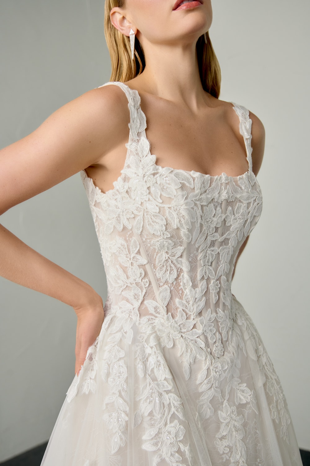 Plus-Size Sparkly Floral Ball Gown with Square Neckline by Justin Alexander Signature — image 3 of 4